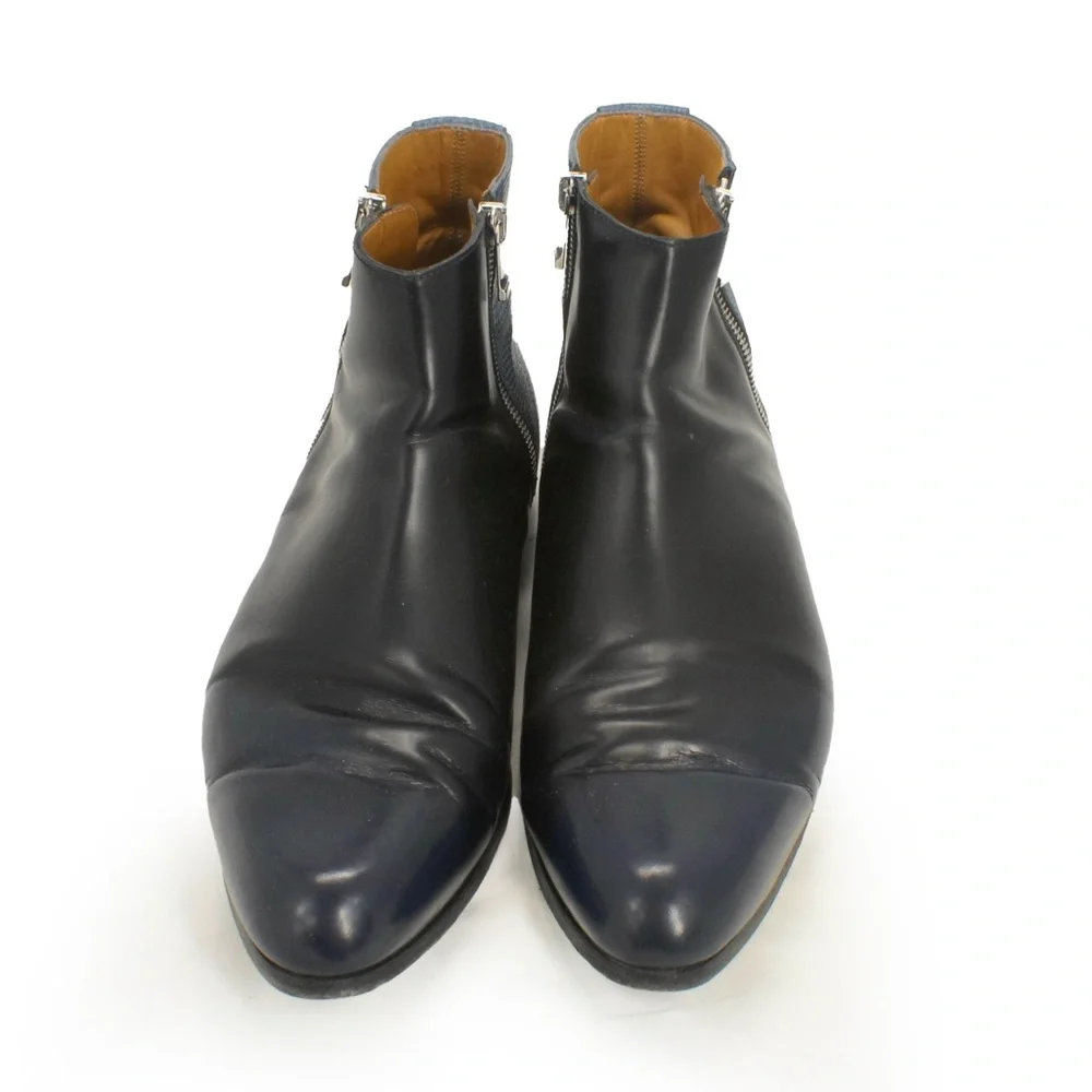 Balenciaga Side Zip Cowhide Leather Blue Python Zip Up Boots - Picture 2 of 10